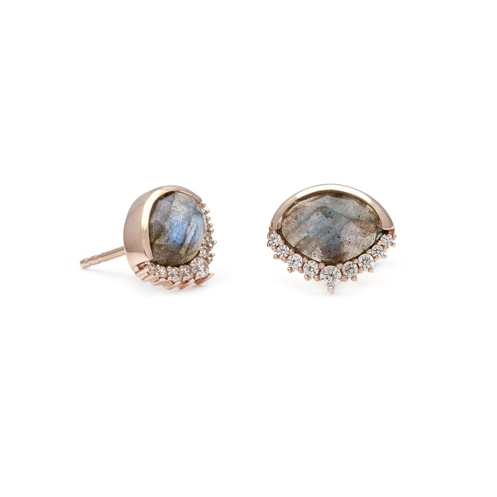 Anni Labradorite Rose Gold Studs