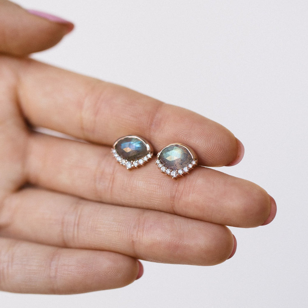Anni Labradorite Rose Gold Studs