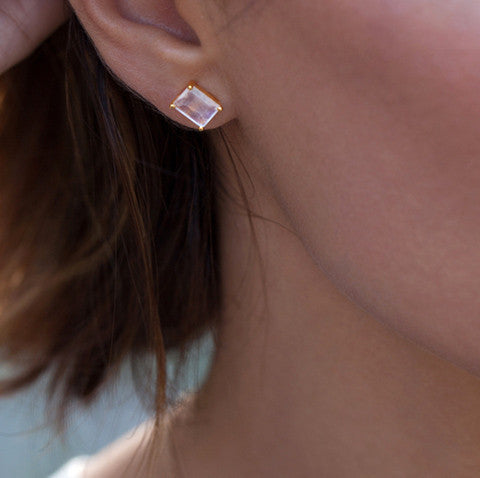 Baguette Moonstone Stud Earrings