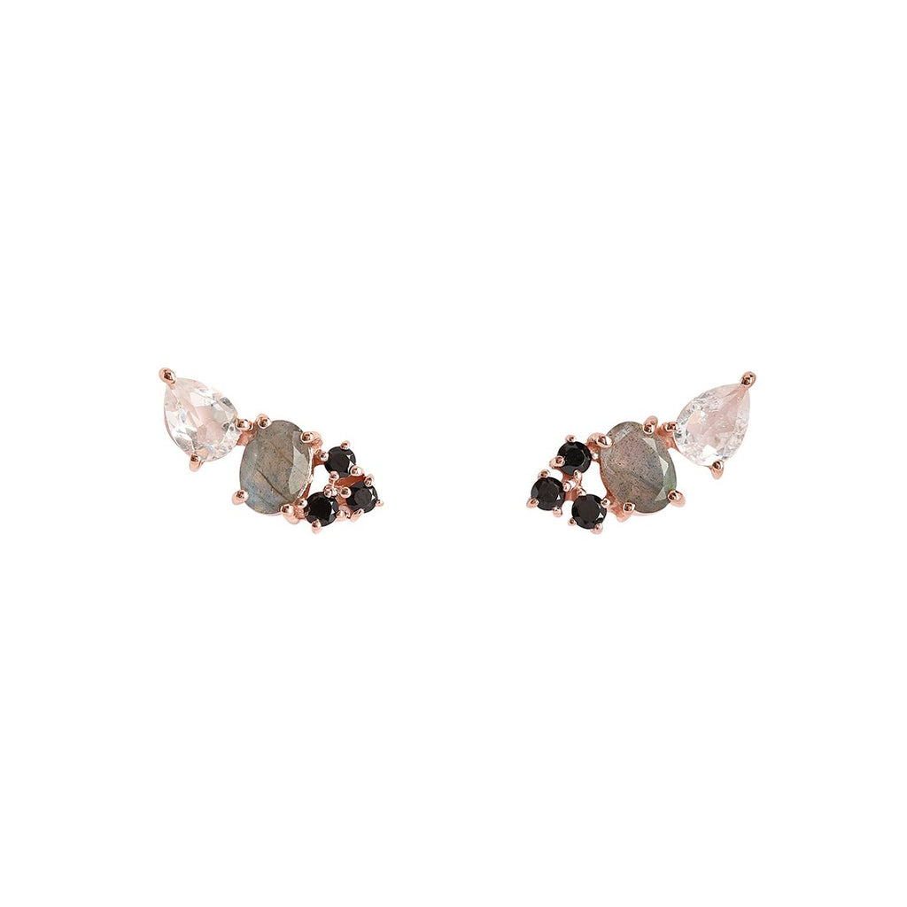 Multi Climber Earrings - Rose Gold and Black Garnet