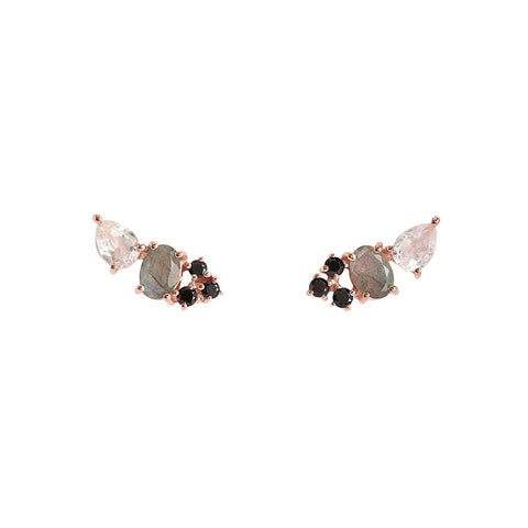 Multi Climber Earrings - Rose Gold and Black Garnet