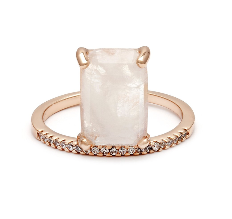 Emerald Cut Stacking Ring Moonstone Gold