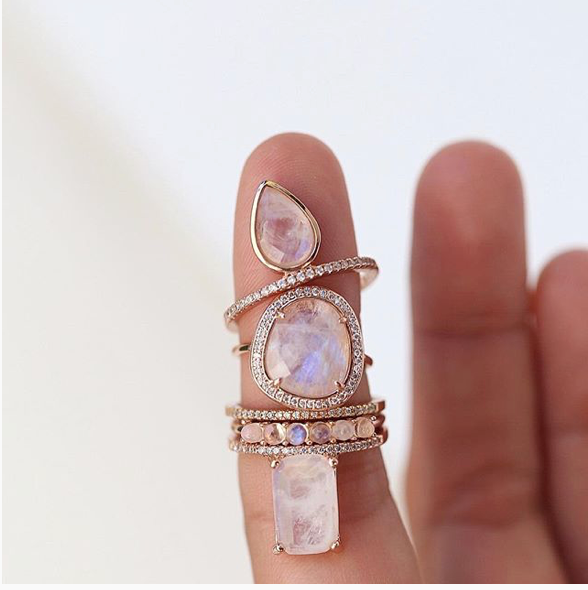 Emerald Cut Stacking Ring Moonstone Gold