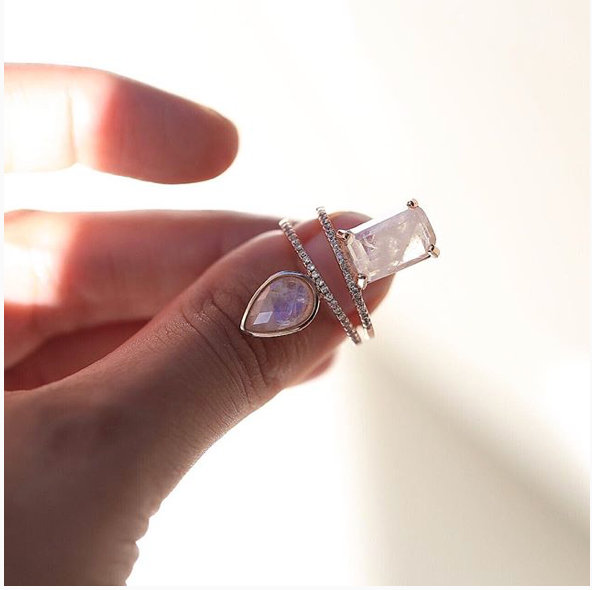 Emerald Cut Stacking Ring Moonstone Gold