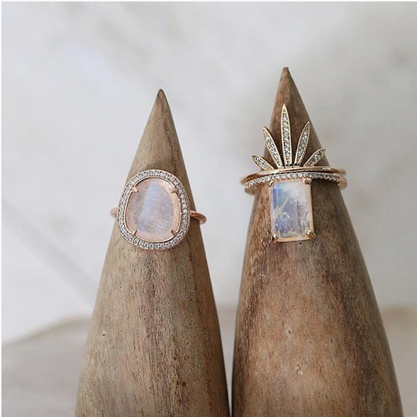 Emerald Cut Stacking Ring Moonstone Gold