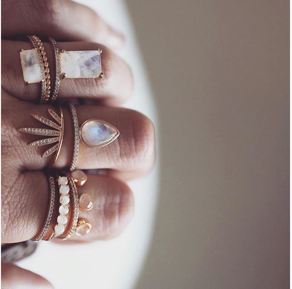 Emerald Cut Stacking Ring Moonstone Gold