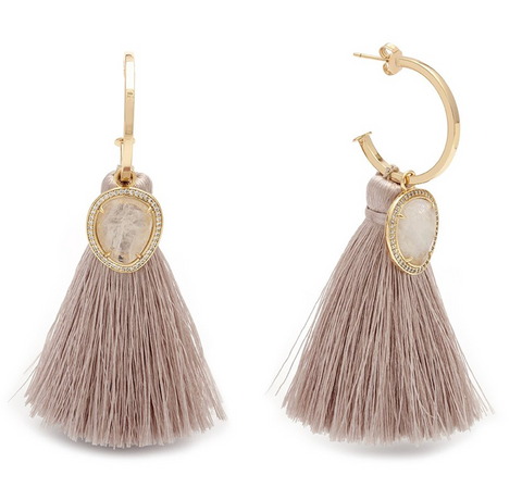 Stone Huggies With Tassels-Moonstone/Champagne