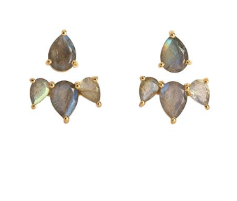 Sunny Labradorite Gold Ear Jackets