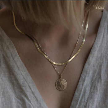 Herringbone Mother Necklace 14K