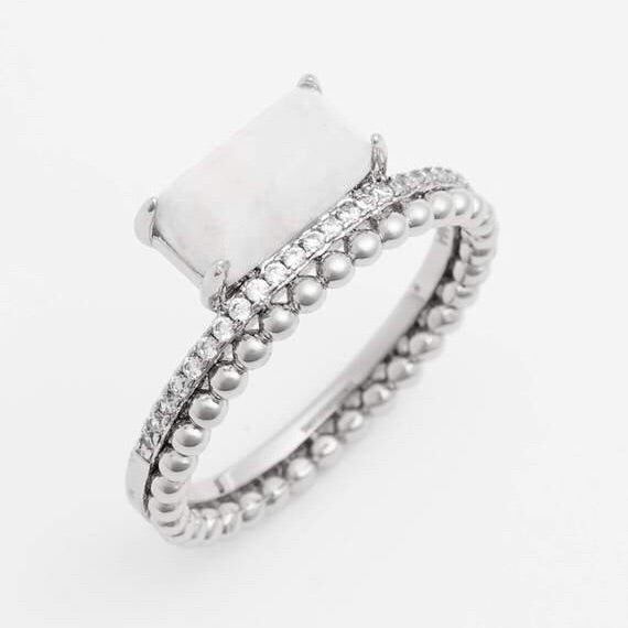 Double Band Ring - Moonstone/Silver
