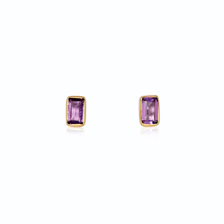 Baguette Stud - Amethyst/Gold