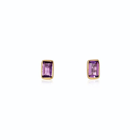 Baguette Stud - Amethyst/Gold