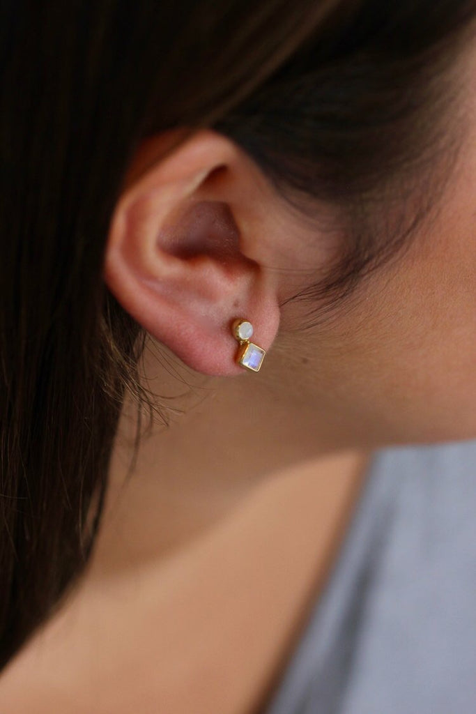 Klimt Studs - Moonstone/Gold