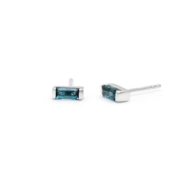 Channel Blue Topaz Studs - Silver
