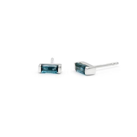 Channel Blue Topaz Studs - Silver