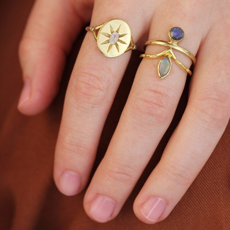 Sun And Moon Ring 18K Gold Silver Sun Moon Ring Moonstone