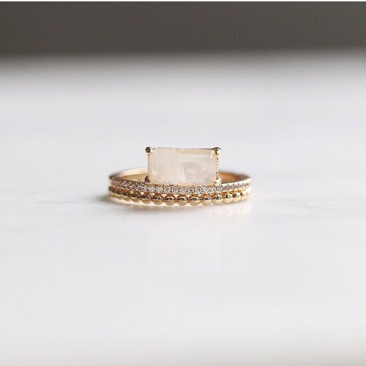 Double Band Ring - Moonstone/Gold