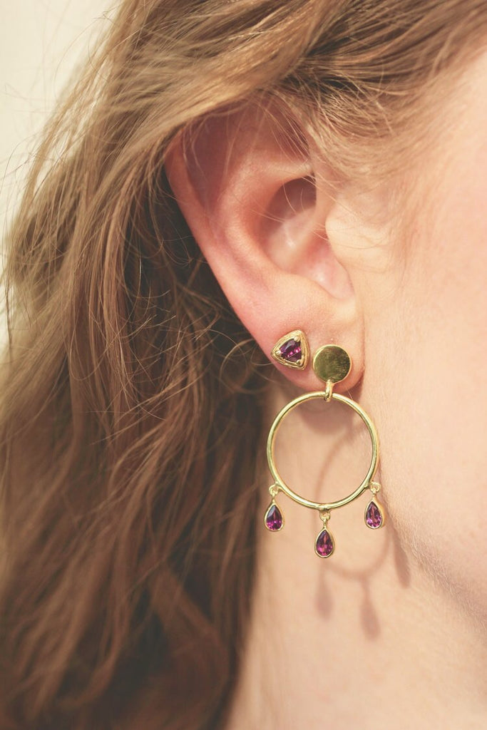 Glastonbury Studs - Rhodolite/Gold