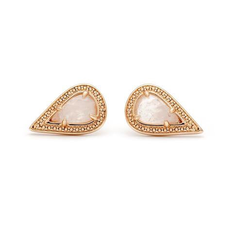 14k White Gold 3.40Ct Natural Oval Rainbow Moonstone Stud Earrings - Jewelry