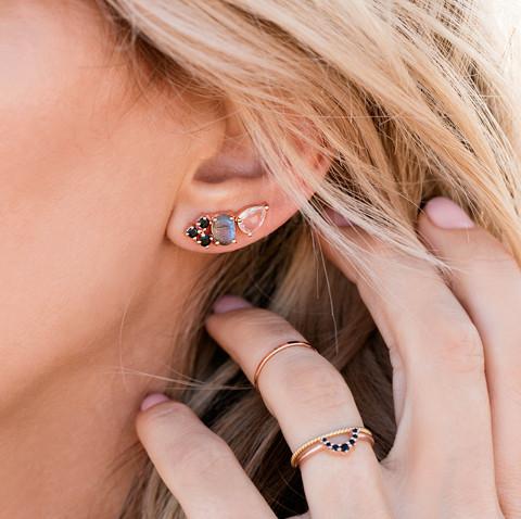 Multi Climber Earrings - Rose Gold and Black Garnet